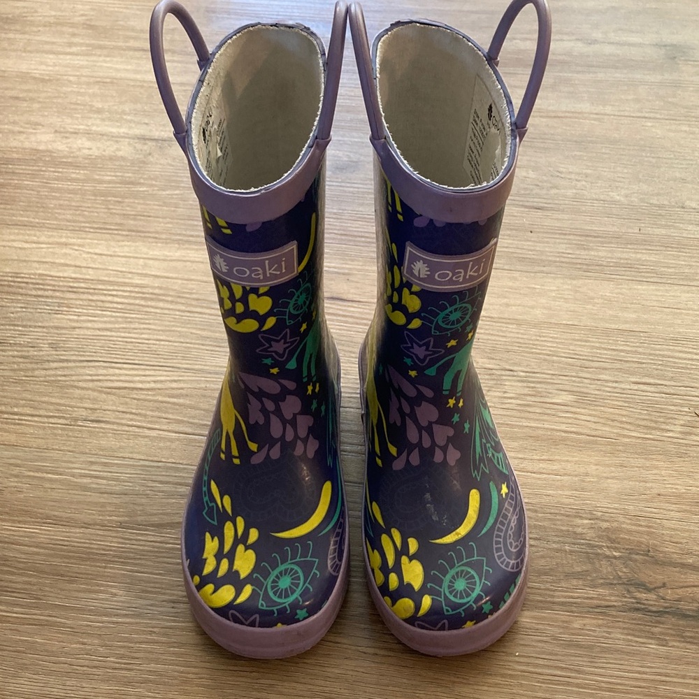 Oaki Girls 11c Purple Yellow Rain Boots